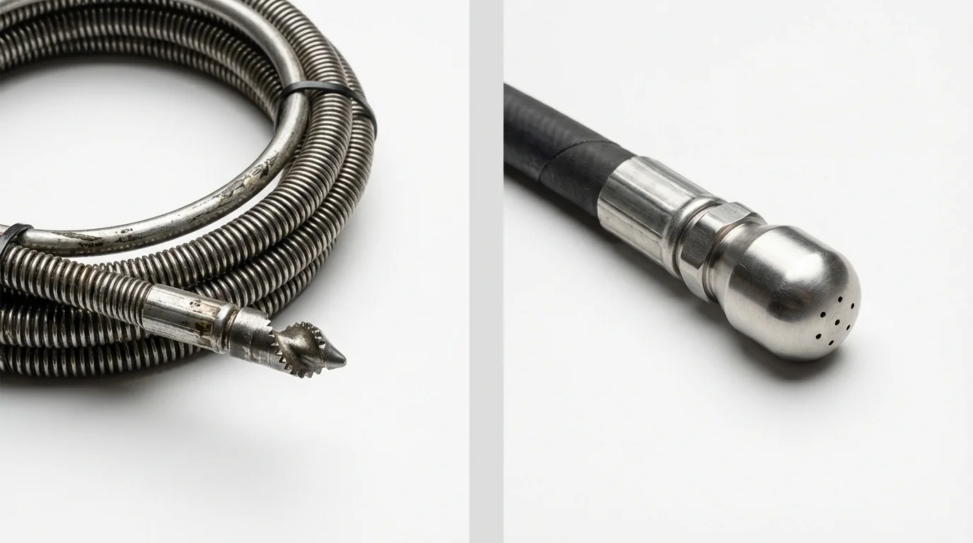 Drain snake cable and hydro jetting nozzle used for drain cleaning in Annandale, MN
