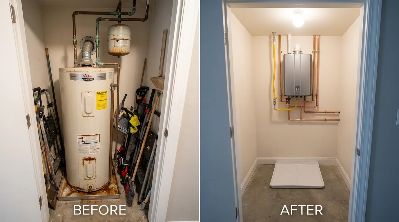 Tank water heater versus wall-mounted tankless unit comparison for Annandale, MN homeowners
